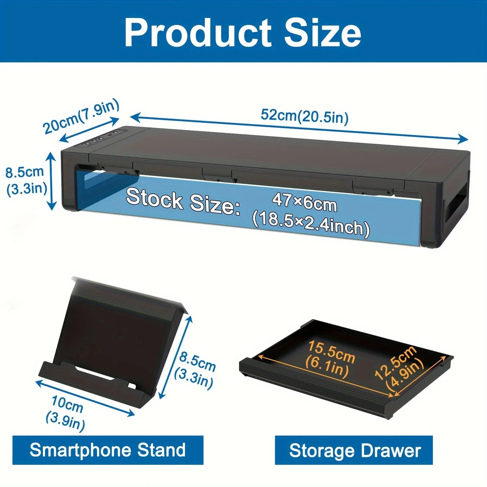 Monitor Stand Riser, With USB3.0 Foldable, Height Adjustable Computer Stand, Desk Shelf Riser with Storage Drawer &Tablet Phone