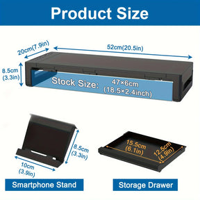 Monitor Stand Riser, With USB3.0 Foldable, Height Adjustable Computer Stand, Desk Shelf Riser with Storage Drawer &Tablet Phone